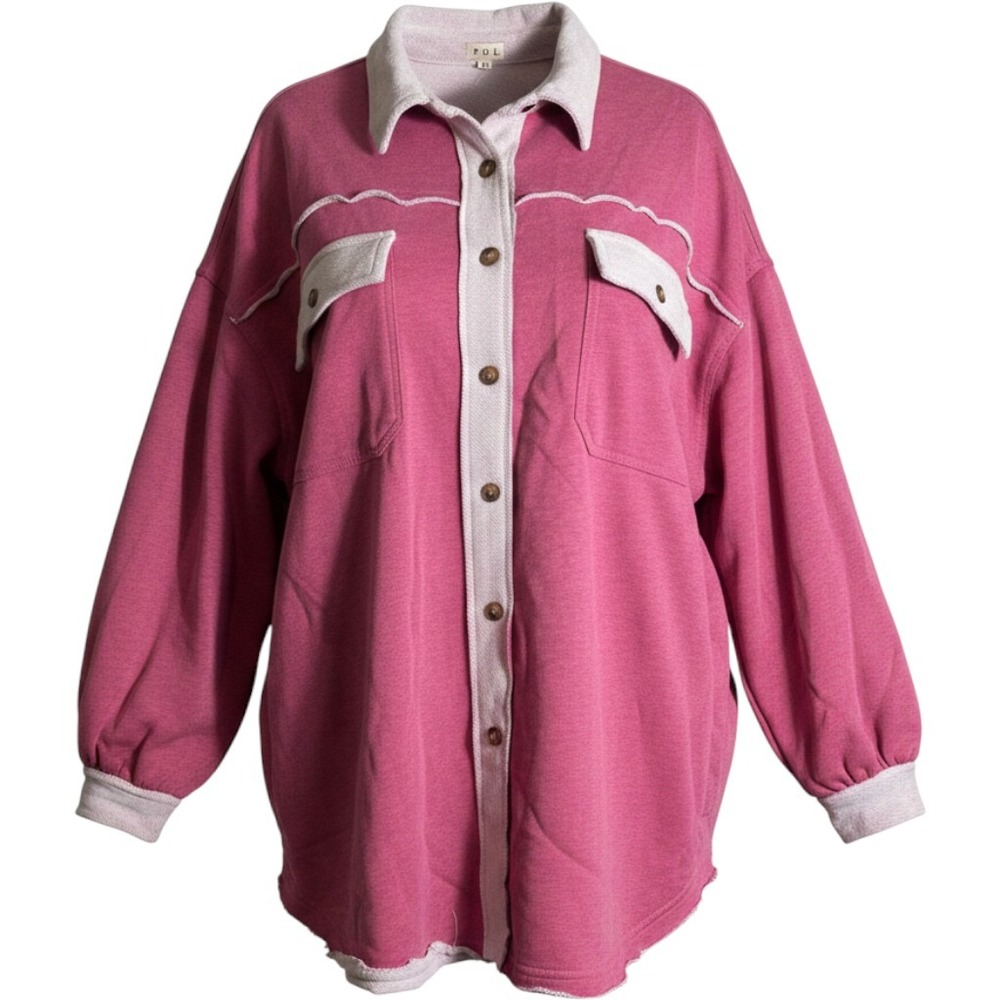POL Pink French Terry Color-block Oversized Shacket Size Medium